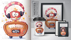 Red bird listen music poster and merchandising