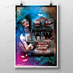 恐怖腐烂女僵尸万圣节派对骷髅头南瓜灯血绣迹宣传平面海报单背景-淘宝网