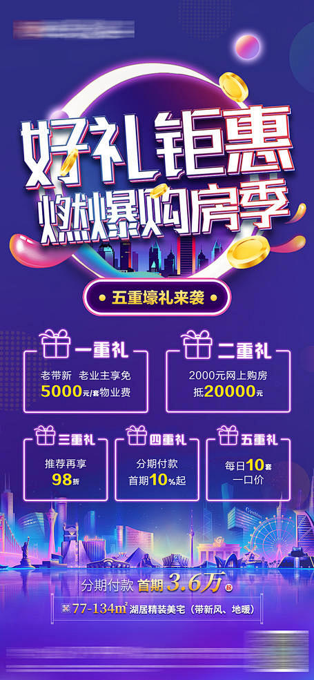 源文件下载- 地产五重礼优惠海报