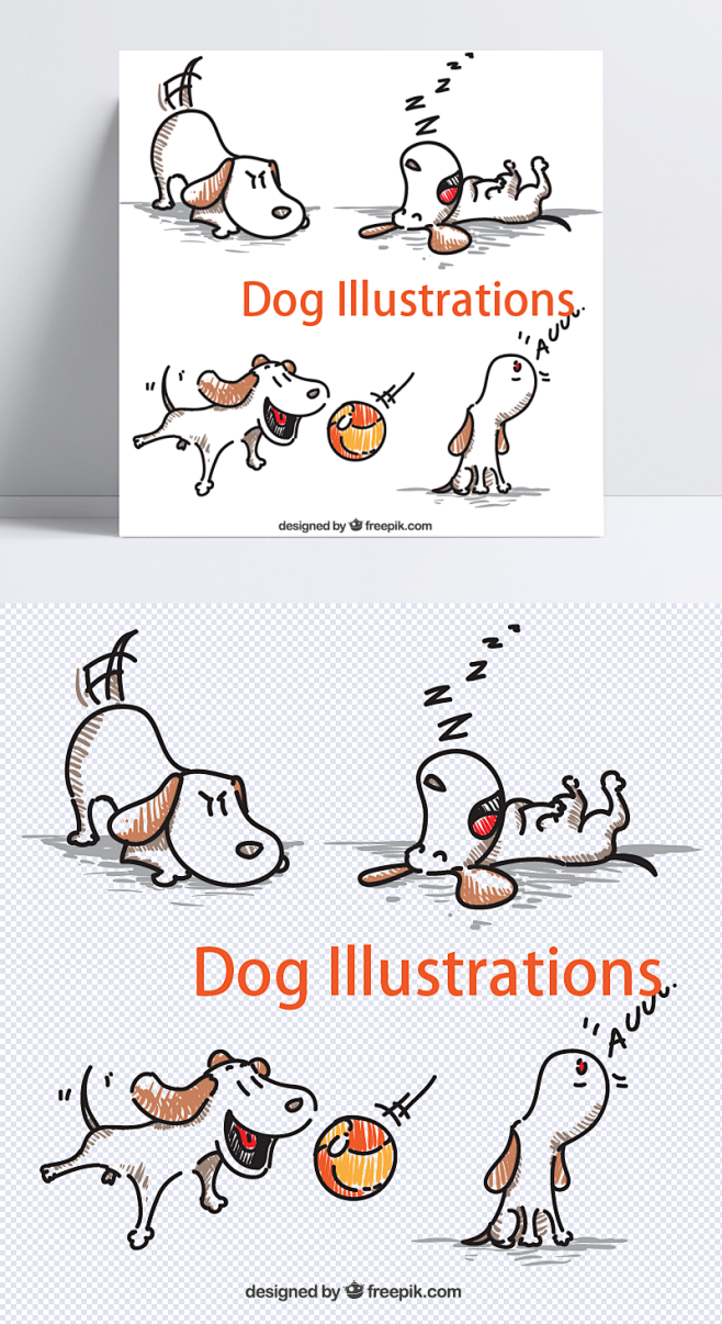 彩铅手绘4款玩耍的狗免费下载|哺乳动物,...