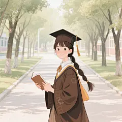 森系学士服少女 毕业季清新手绘写真高清模板免费下载-趣麦麦图