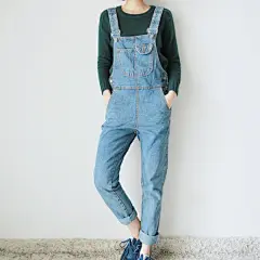 美国代购 Current Elliott 宽松破洞卷边吊带连体裤牛仔背带裤 女 - Current Elliott