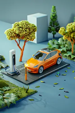 新能源低碳汽车3D模型元素