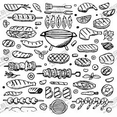 手绘食物插画背景 【酷图网】食物背景,食物图案,手绘食物,AI格式,矢量背景