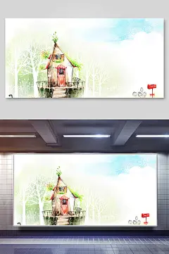 典雅清新创意高端大气手绘风景插画