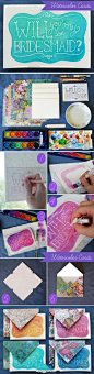 【colorful邀请卡】先用蜡笔勾画文字、图案，再用水粉颜料刷上去，刷子不要太湿，每个颜色沾一点，平刷即可。