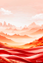 2x3_红色飘带红绸山河水墨画背景 (3)