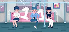 手绘风绿色创意车上扁平化办公插画