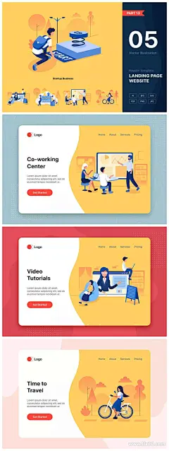 源文件 - 时尚高端简约好用的业务技术banner海报矢量插图插画集合（AI，EPS，JPG，PDF，PNG，SVG）_商务插画_素材下载-乐分享素材网