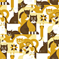 猫矢量无缝，抽象几何图案金黄色。完美的礼品包装，织物，纺织品，壁纸。