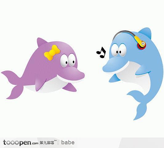 Q版雌雄卡通海豚设计