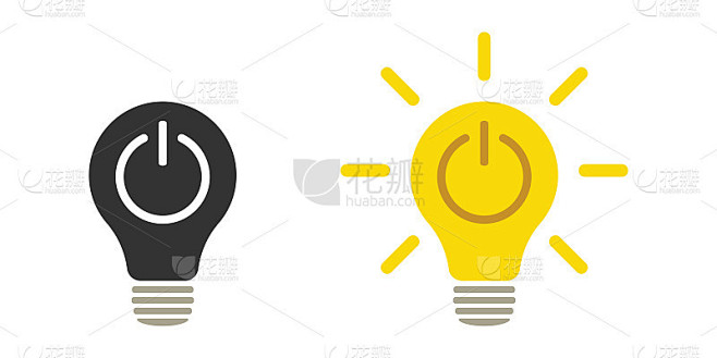 灯的图标集。创意灯图标集合。打开，关闭。平的风格。
