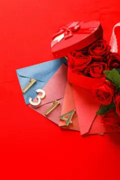 情人节5201314红玫瑰礼盒摄影图