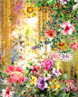 抽象彩色花卉水彩画。春天在大自然中五彩缤纷