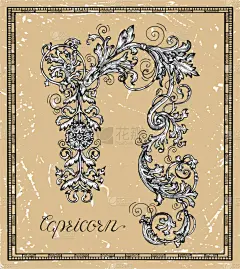 山羊,标志,摩羯座,边框,秘密,华丽的,巴洛克风格,哥特式风格,复古