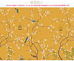 新中式墙纸沙发电视背景墙墙布卧室客厅黄色花鸟壁纸花卉梅花壁画-淘宝网
