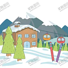 卡通冬季滑雪场景风景矢量 【酷图网】卡通,冬季,滑雪,场景,风景,矢量,