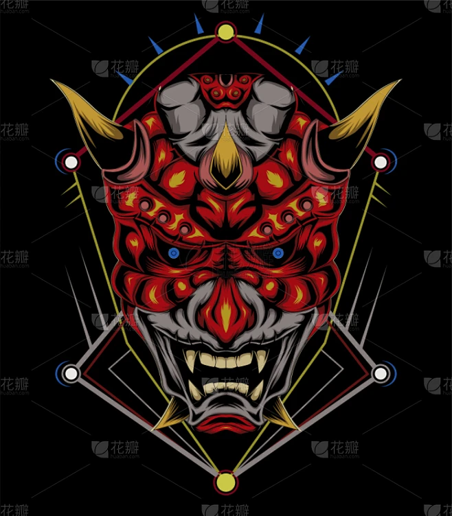 魔鬼,人的脸部,恶魔,绘画插图,人的头部,矢量,歌舞伎,面具,红色素材-花瓣网