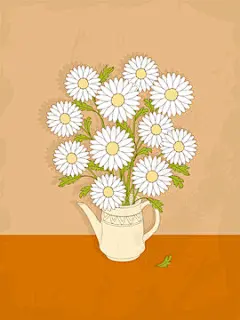 图源免费EPS |带有洋甘菊的复古卡片在茶壶里