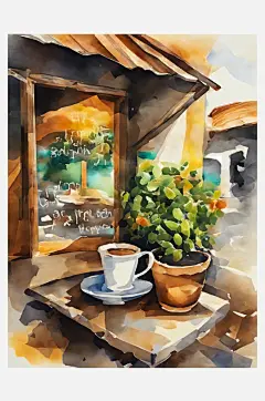 AI数字艺术咖啡店场景插画-众图网