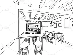 房子的轮廓草图和室内透视图