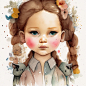 Prompt: strybk, jennifer lawrence, kids story book style, muted colors, watercolor style