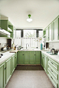 长方形厨房整体橱柜门板颜色装修效果图#绿色橱柜#
