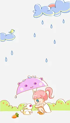 雨中的小女孩和兔子免抠素材_新图网 https://ixintu.com 兔子 卡通 插画