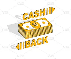 现金返还概念，现金钱堆美元和美分硬币堆与字母孤立的白色背景。三维矢量商业和金融设计，等距细线插图。