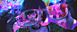 General 3000x1255 women black hair bangs women with glasses glasses looking at viewer choker neon skull skeleton cyberpunk face artwork drawing science fiction original characters digital art illustration ultra-wide ultrawide psychedelic
