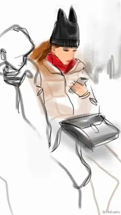 回家地铁上的iPhone速写。有趣的帽子。