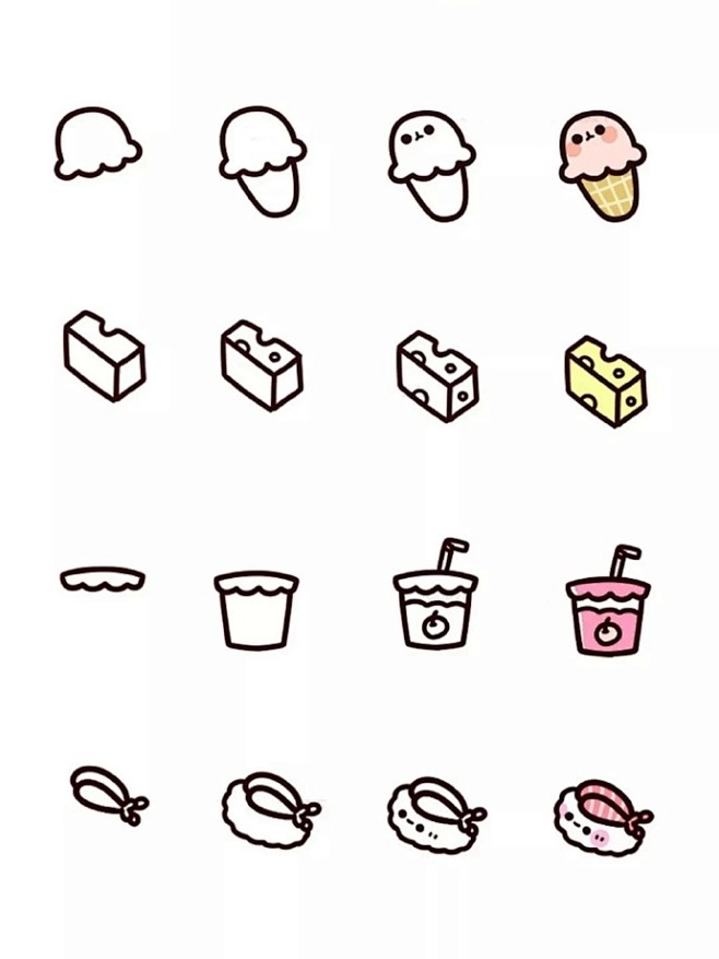 可爱小食物卡通简笔画，收好吧！ ​​​​