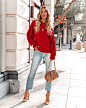 Luke Contrast Cable Knit Sweater - Red view 1