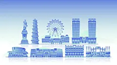 中山地标天际线城市建筑矢量插画
