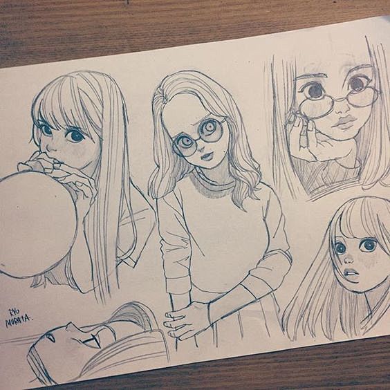 手绘，线稿，铅笔，女孩，造型，来自日本画...