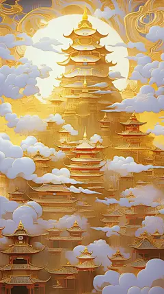 千库网_金奢金色国潮宫阙金色宫殿建筑_插画编号194117