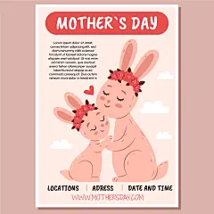 卡通手绘母亲节温馨感恩母女亲子插画节日活动宣传海报ai设计素材-淘宝网