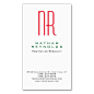 Vertical professional simple white red monogram Double-Sided standard business cards (Pack of 100)
