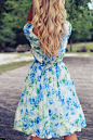 Vintage 50's Blue Rose Floral Chiffon by AppleBranchesVintage