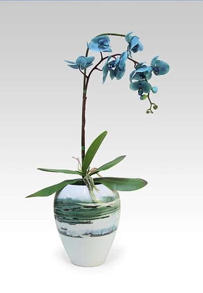 环球软装 陶瓷白釉贴花（山水）蓝色蝴蝶兰...