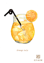 饮品系列 手绘水彩 美食食物 饮料下午茶 橙汁