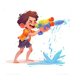 拿着喷水枪玩耍的小男孩高清模板免费下载-趣麦麦图