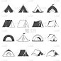 徒步旅行和露营帐篷矢量图标。旅游和露营标志