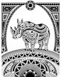 放松和冥想的手绘制的墨迹 zentangle 犀牛