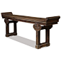 Elmwood Vintage Altar Style Console Table.  Flower imagery is hand-carved with precision throughout the piece. The same intricate carving design is mirrored on the back. DIstressed brown finish. Asian Style Home Decor. Asian Style Altar Table. Oriental St