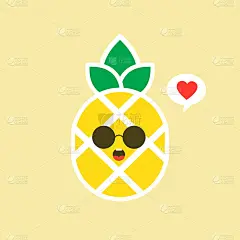 快乐的菠萝水果与可爱的卡哇伊脸，有趣的素食者的性格与短语，平面风格的插画儿童海报和夏季t恤设计，孤立