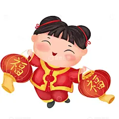 福娃新年小孩儿灯笼红色喜庆福手绘高清模板免费下载-趣麦麦图