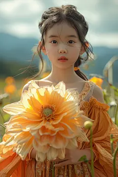 甜美小女孩与鲜花人物肖像摄影