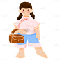 手绘卡通风人物插画-丫鬟