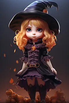 卡通可爱万圣节女巫小魔女模型图片